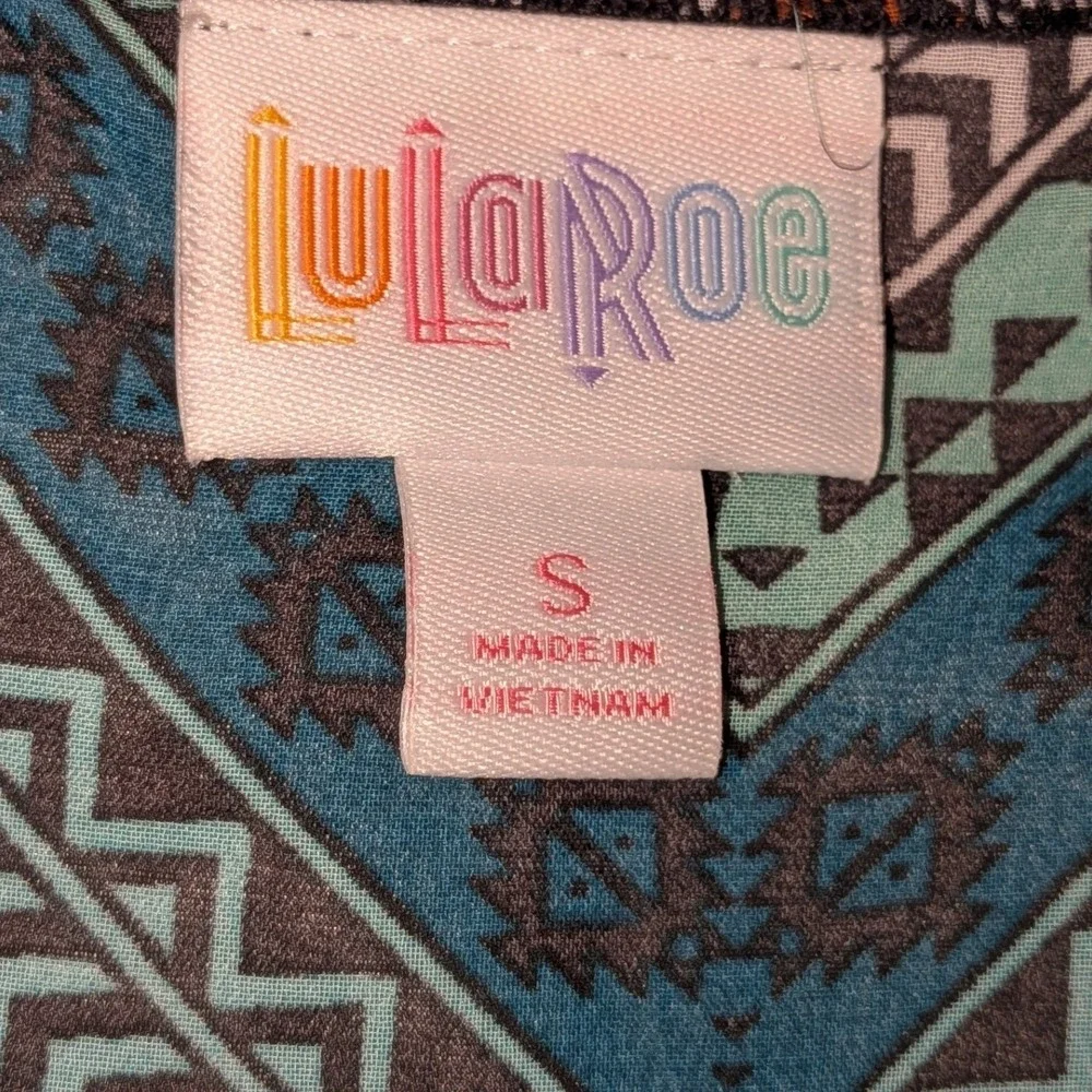 LuLaRoe Monroe Kimono Small Multicolor Geometric Chevron Fringe Chiffon Wrap NWT